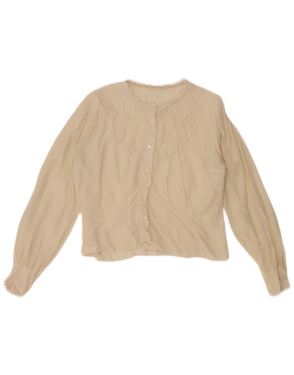 Vintage Womens Crop Shirt Blouse UK 12 Medium Beige
