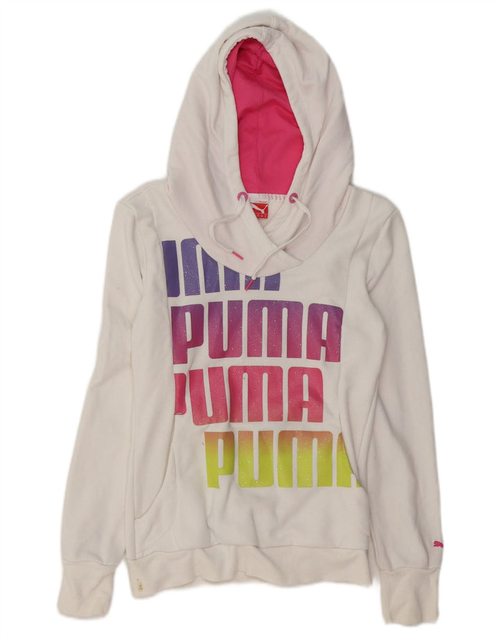 Damski sweter z kapturem i grafiką PUMA UK 8, mały, biały, bawełniany