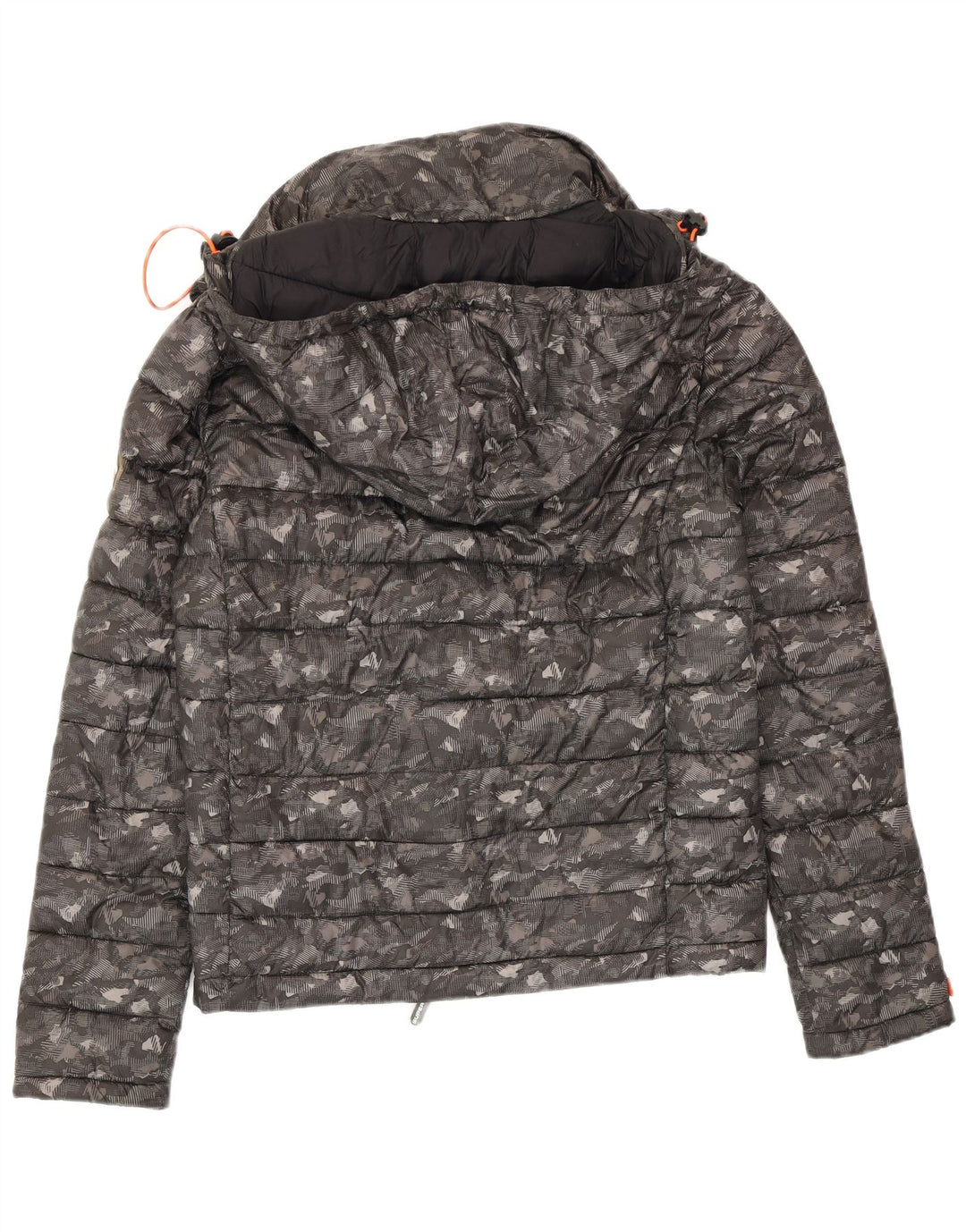 Damska wyściełana kurtka z kapturem Superdry UK 14, średnioszary poliester w kamuflażu