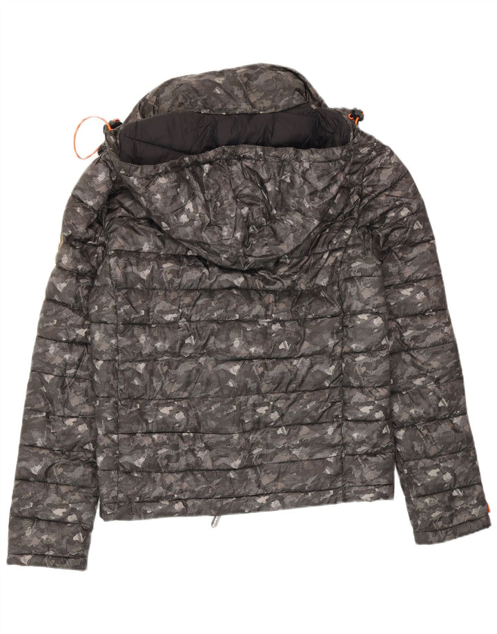 Damska wyściełana kurtka z kapturem Superdry UK 14, średnioszary poliester w kamuflażu