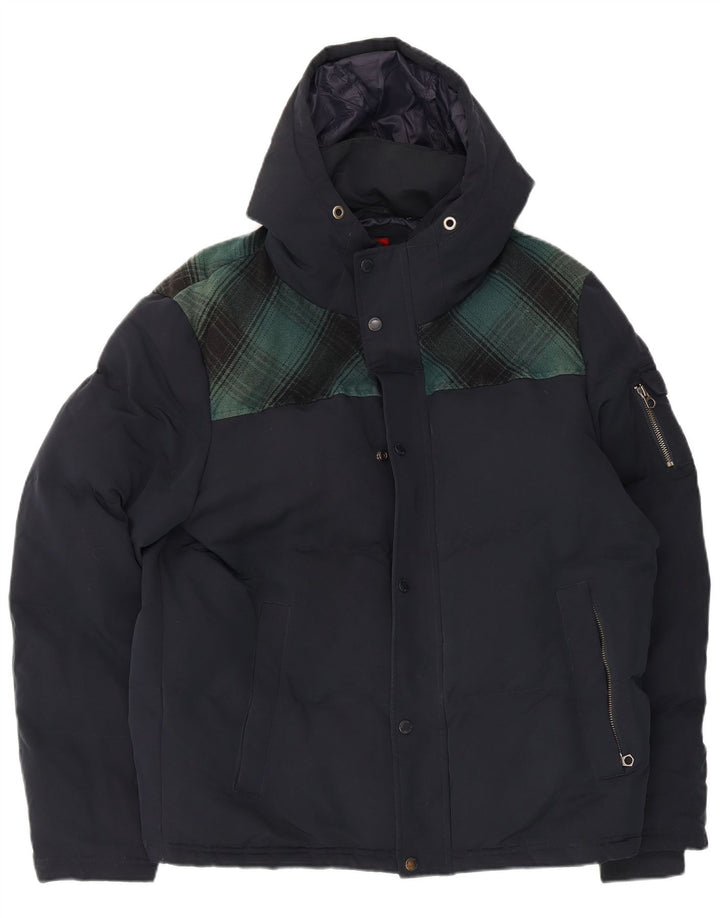Męska kurtka narciarska z kapturem Superdry UK 42 XL, granatowa, poliester w kratkę