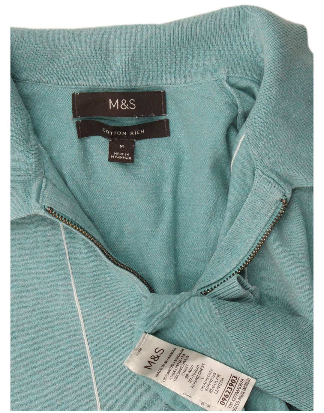 Męska koszulka polo z krótkim rękawem Marks & Spencer w średnie turkusowe paski