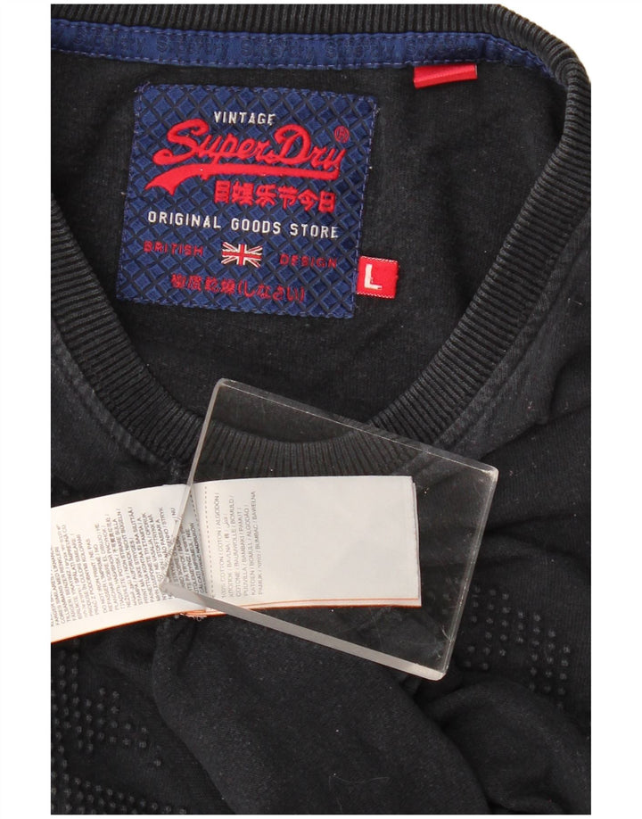 Męski top graficzny Superdry z długim rękawem, duży, czarny, bawełniany