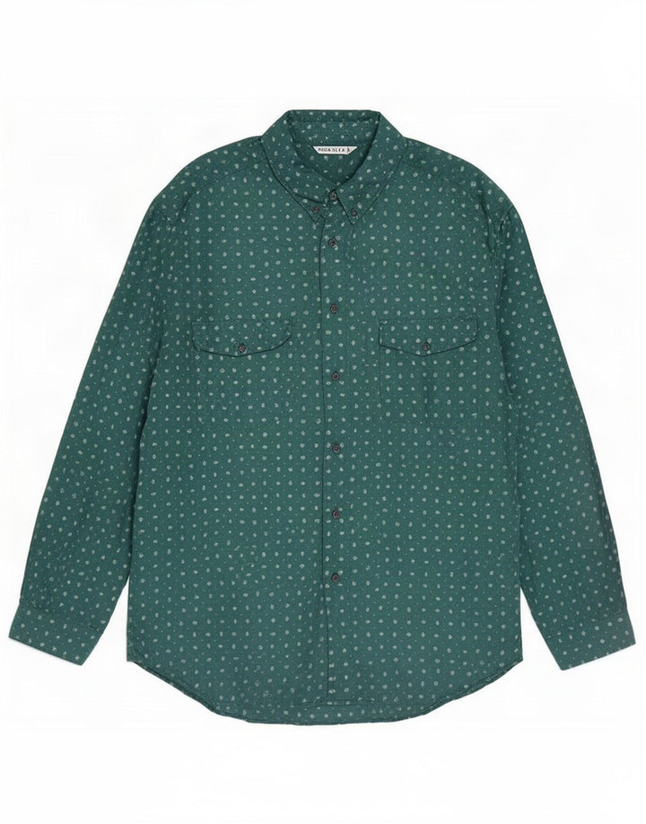 Koszula męska Vintage 2XL, jedwab w zielone cętki
