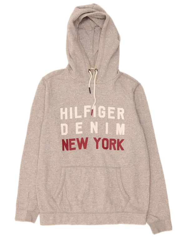 Tommy Hilfiger Mens Graphic Hoodie Jumper Large Grey Cotton