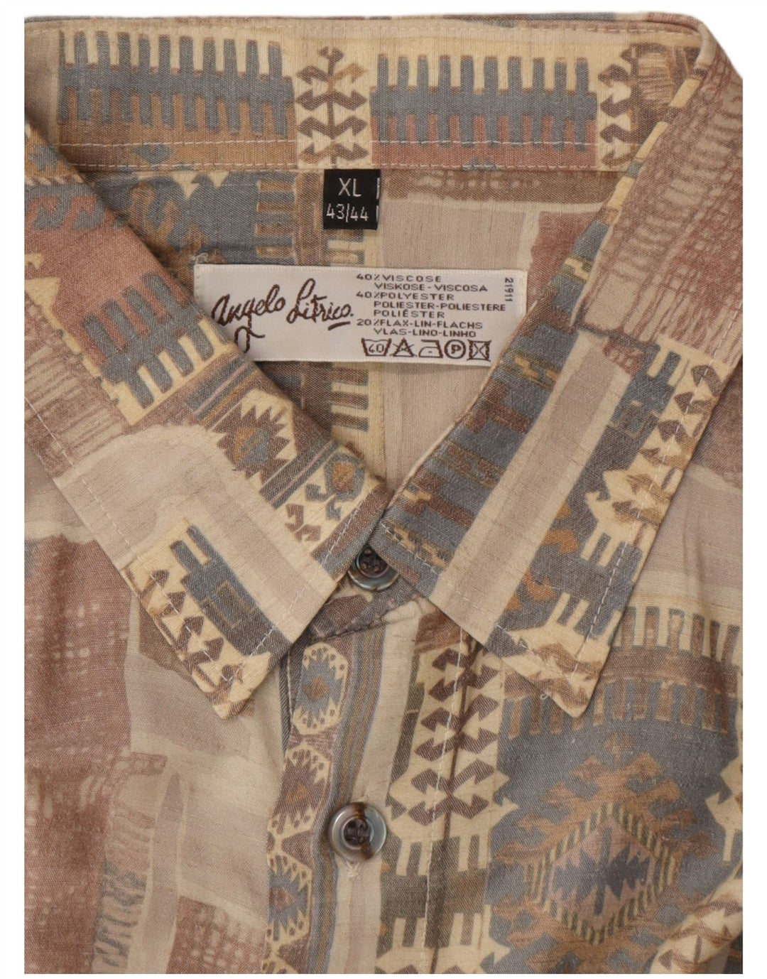 ANGELO LITRICO Koszula męska Rozmiar 43/44 XL Beżowa Geometryczna Wiskoza Aztec
