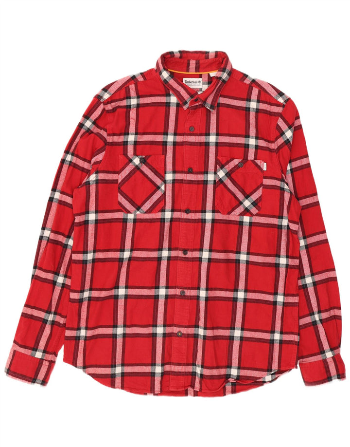Męska koszula flanelowa Timberland o regularnym kroju, duża, bawełniana w czerwoną kratę