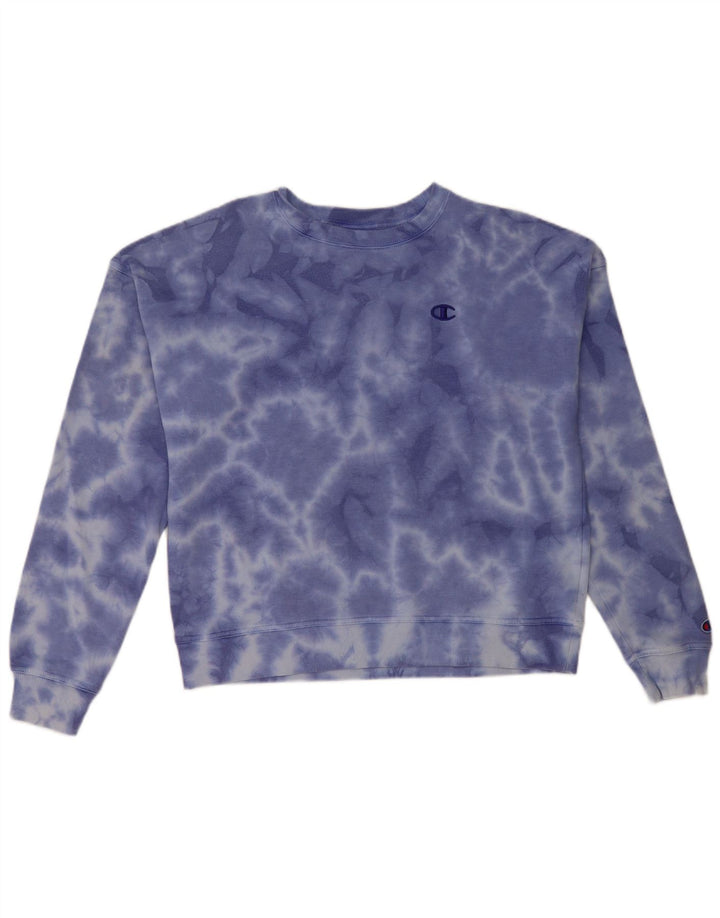 CHAMPION Womens Oversized Sweatshirt Jumper UK 10 Small Blue Tie Dye