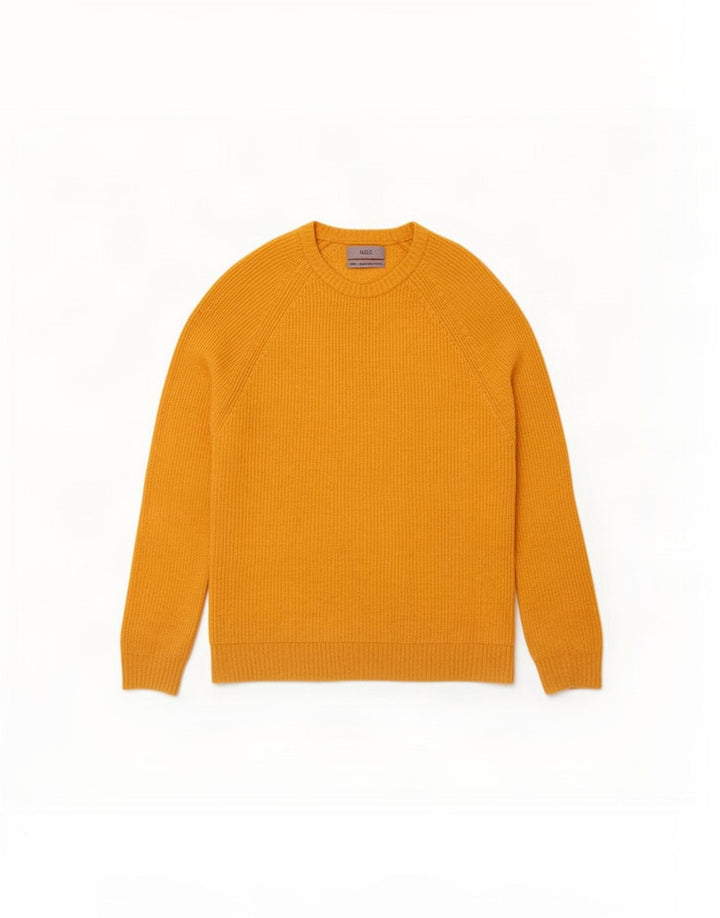 Marks & Spencer Męski sweter z okrągłym dekoltem, średniożółty, z owczej wełny