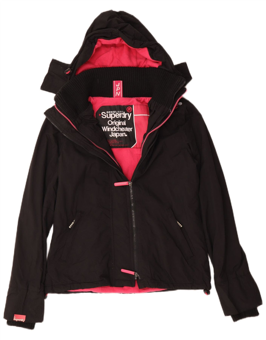 Damska wiatrówka z kapturem Superdry UK 14, średnia czarna