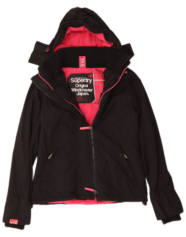 Damska wiatrówka z kapturem Superdry UK 14, średnia czarna