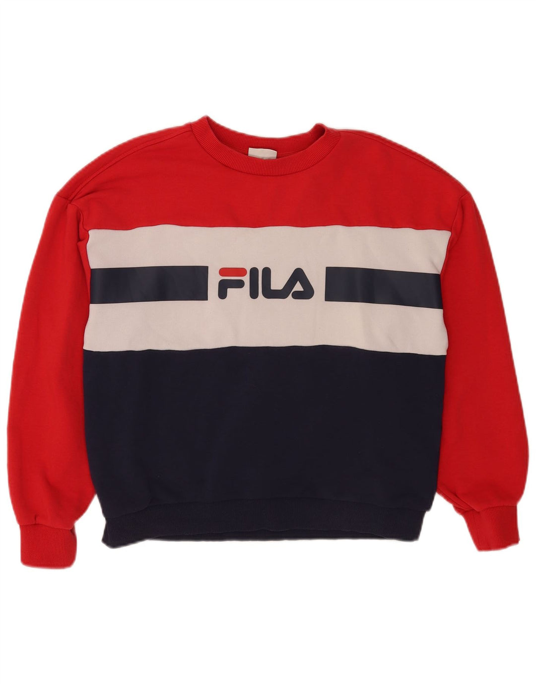 Damska bluza z grafiką Fila, UK 14, bawełna w kolorze średniej czerwieni