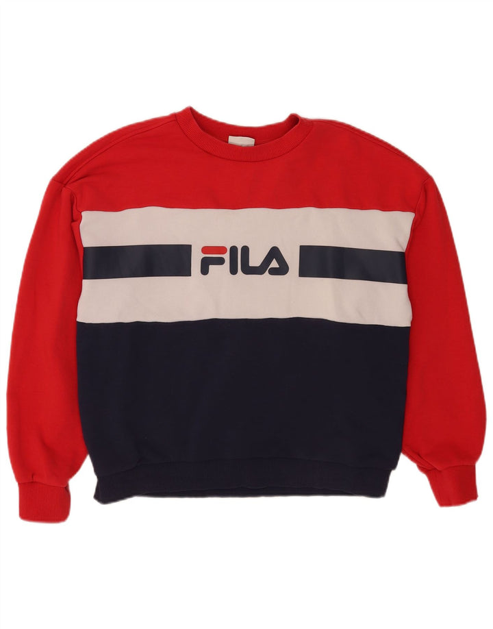 Damska bluza z grafiką Fila, UK 14, bawełna w kolorze średniej czerwieni