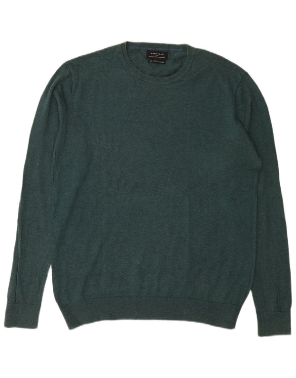 Męski sweter z okrągłym dekoltem Zara XL, zielony, jedwabny