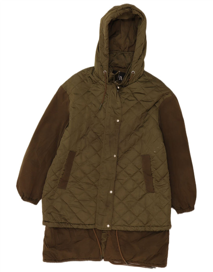 Zara Damski, oversize'owy, pikowany płaszcz z kapturem, UK 10, mały, khaki, poliester