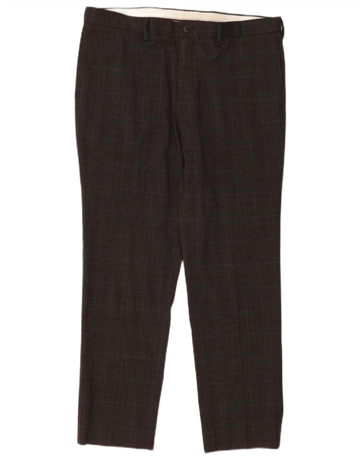 Męskie spodnie chino Marks & Spencer W36 L31 w brązową kratkę, poliester