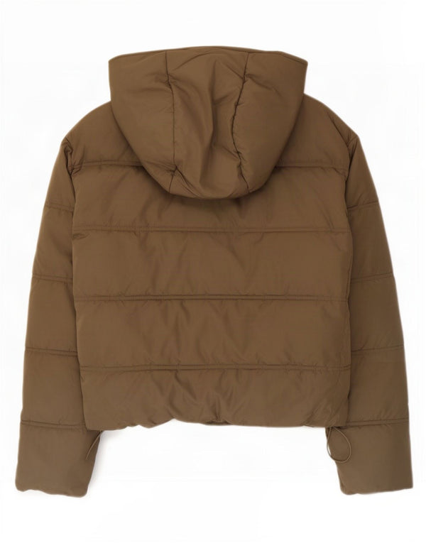 Zara Womens Hooded Oversized Padded Jacket UK 6 XS Khaki Polyester