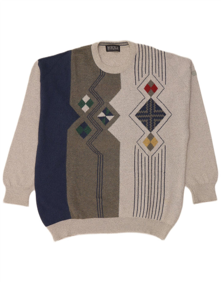 Vintage męski sweter z okrągłym dekoltem, duży szary blok kolorów