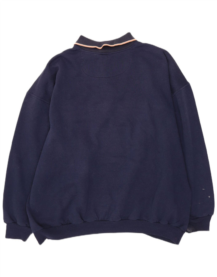 Męska bluza polo w stylu vintage, sweter XL, granatowy, poliester z blokami kolorów