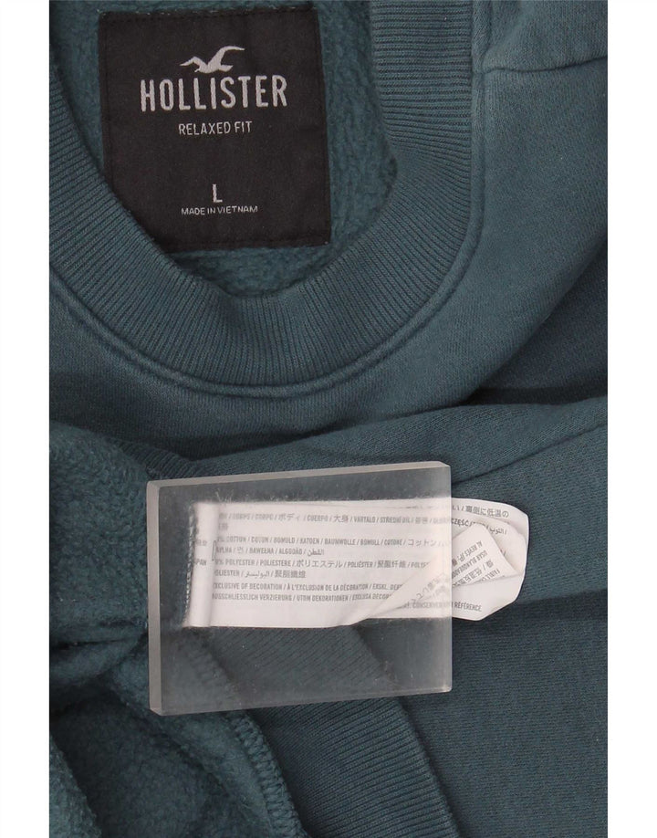 Męska bluza z grafiką Hollister, duża, niebieska, bawełniana