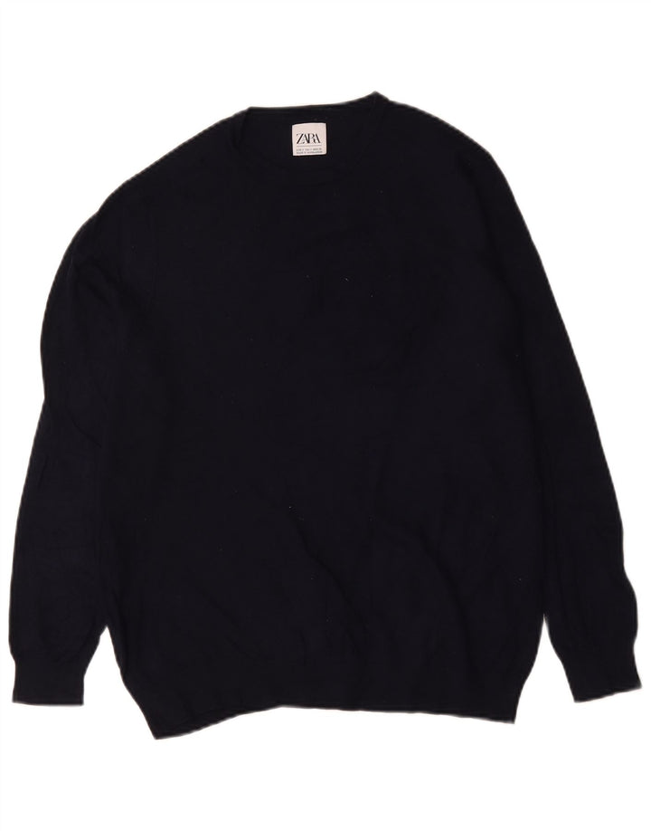 Męski sweter z okrągłym dekoltem Zara, mały, granatowy