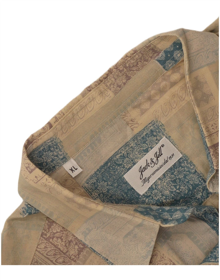 Vintage męska koszula z krótkim rękawem XL, beżowy patchwork