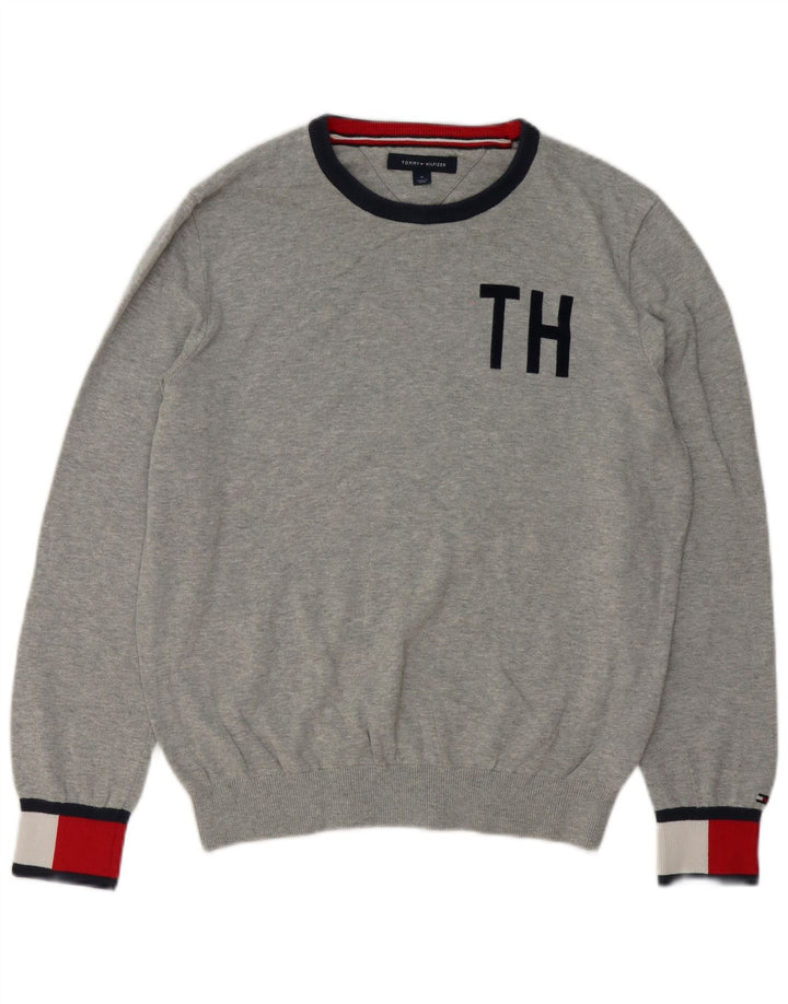 Męski sweter z okrągłym dekoltem TOMMY HILFIGER w kolorze średnioszarym