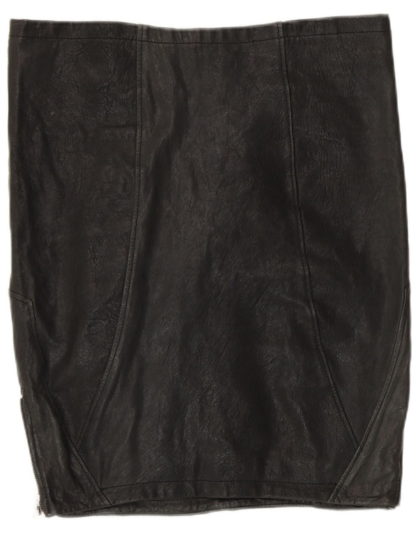 Damska skórzana spódnica VINTAGE UK 12 Medium W30 Czarna patchworkowa skóra