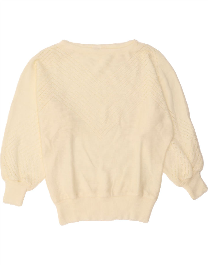 VINTAGE Womens Boat Neck Jumper Sweater EU 38 Medium Off White Polyacrylic Vintage Vintage and Second-Hand Vintage from Messina Hembry 
