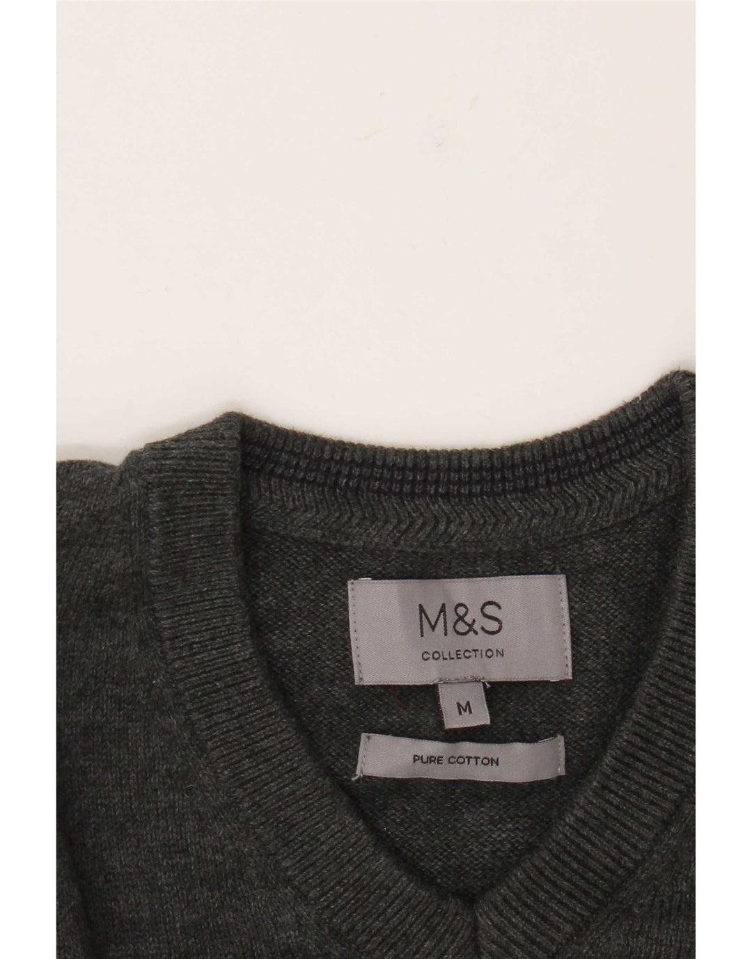 Marks & Spencer Męski sweter z dekoltem w kształcie litery V, średnioszary, bawełniany
