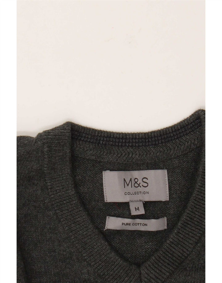 Marks & Spencer Męski sweter z dekoltem w kształcie litery V, średnioszary, bawełniany