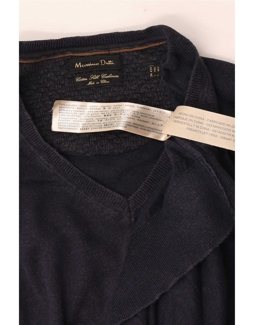 Męski sweter Massimo Dutti z dekoltem w kształcie litery V, duży, granatowy, bawełniany