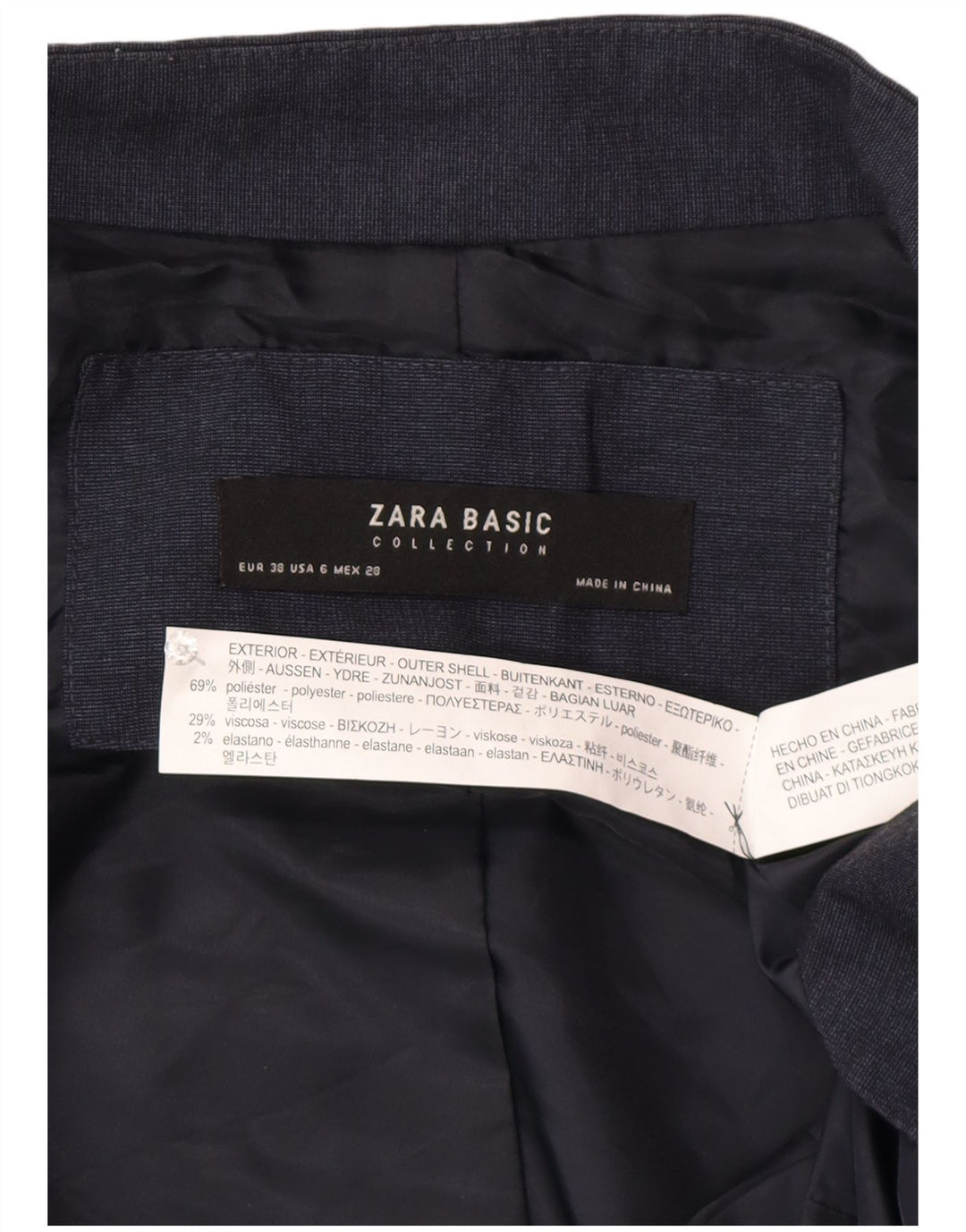 Damska marynarka Zara zapinana na 1 guzik EU 38, mała granatowa, poliestrowa