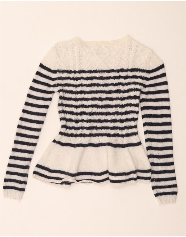 MASSIMO DUTTI Damski dopasowany sweter z dekoltem w łódkę UK 8 Small White