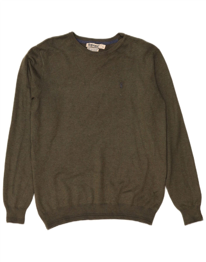 Refrigiwear Męski sweter z okrągłym dekoltem, duża wiskoza khaki