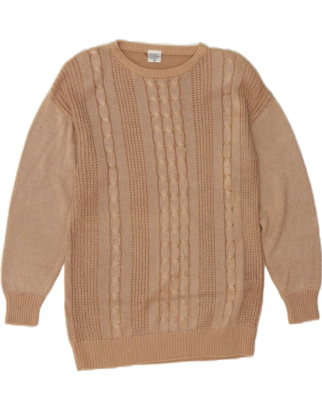 VINTAGE Mens Crew Neck Jumper Sweater Medium Beige Linen Vintage Vintage and Second-Hand Vintage from Messina Hembry 