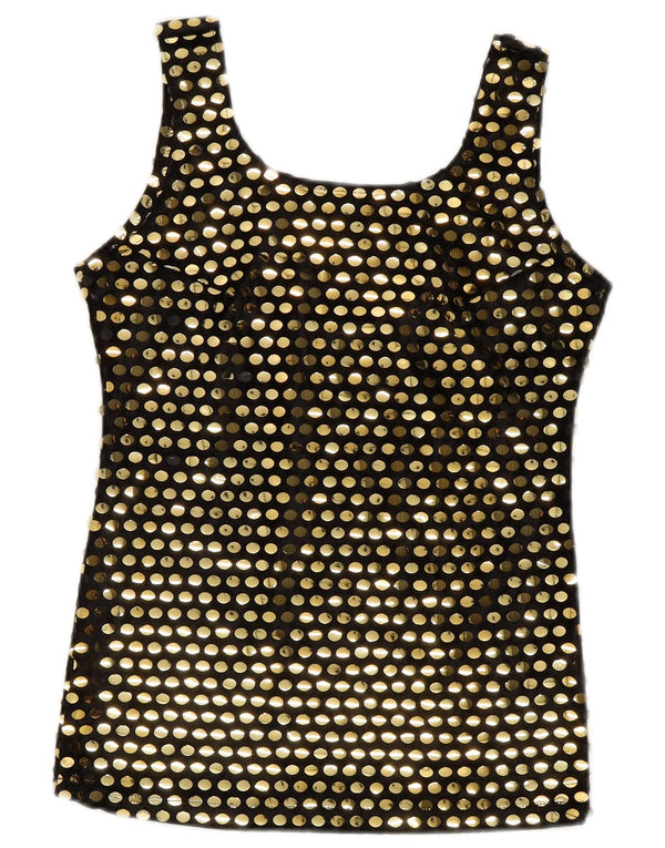 Damska bluzka bez rękawów w stylu vintage, top UK 10, mały, czarny poliester