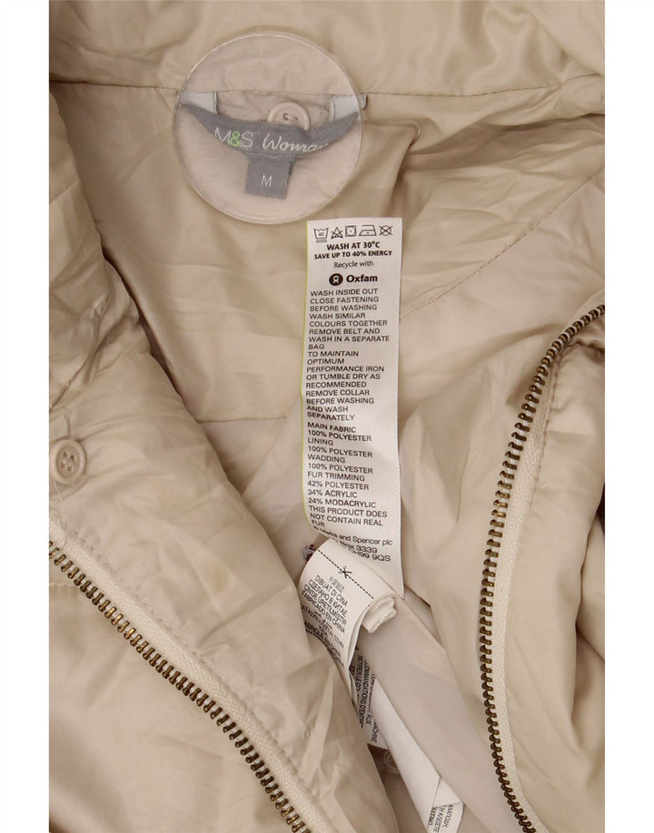 Marks & Spencer Damski płaszcz z kapturem, oversize, wyściełany UK 14, średni złamanej bieli