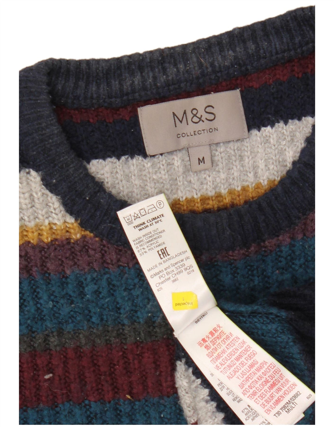 Marks & Spencer Męski sweter z okrągłym dekoltem, średnie, wielokolorowe paski