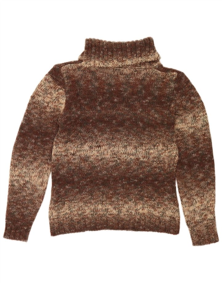 Vintage damski sweter z wywijanym dekoltem UK 14, średni brąz, nakrapiany