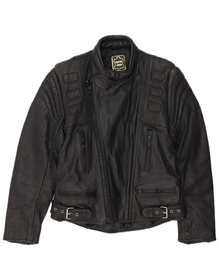 Vintage męska skórzana kurtka motocyklowa EU 48, średnia czarna skóra
