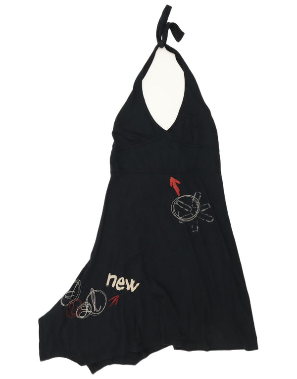 Desigual damska graficzna asymetryczna sukienka wiązana na szyi UK 18 XL, czarna bawełna