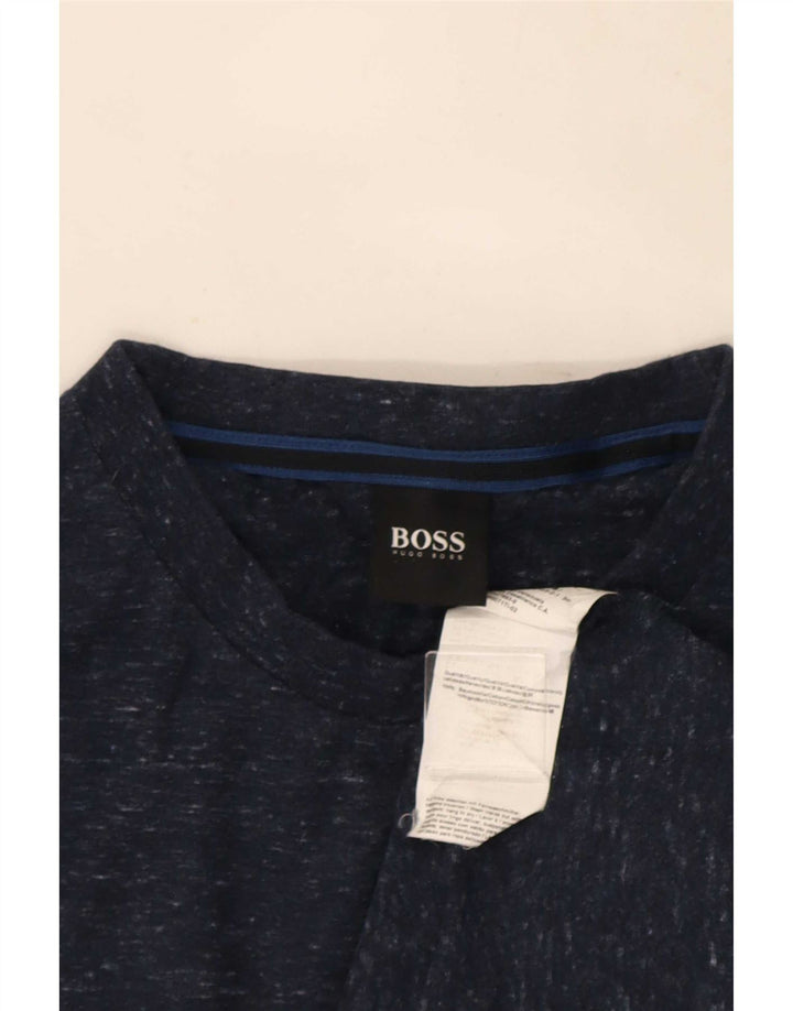 T-shirt męski Hugo Boss, średni, granatowy, bawełniany nakrapiany