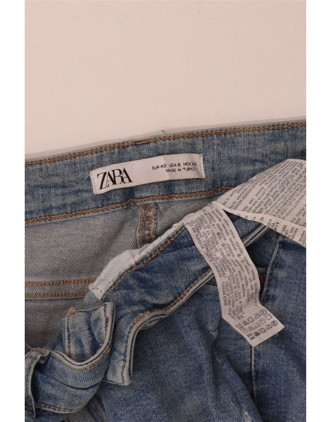 Damskie jeansy Zara w trudnej sytuacji, przycięte, EU 40, średnie, W30, L25, niebieska bawełna