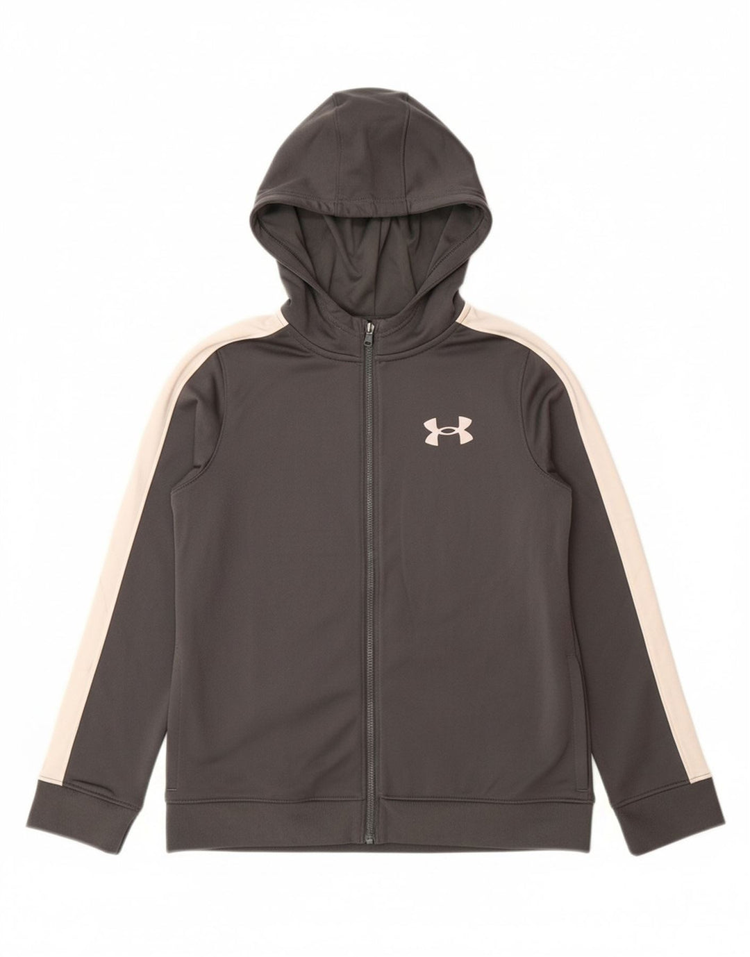UNDER ARMOUR Chłopięcy sweter z kapturem i zamkiem, 9-10 lat, średnioszary, z blokami kolorów