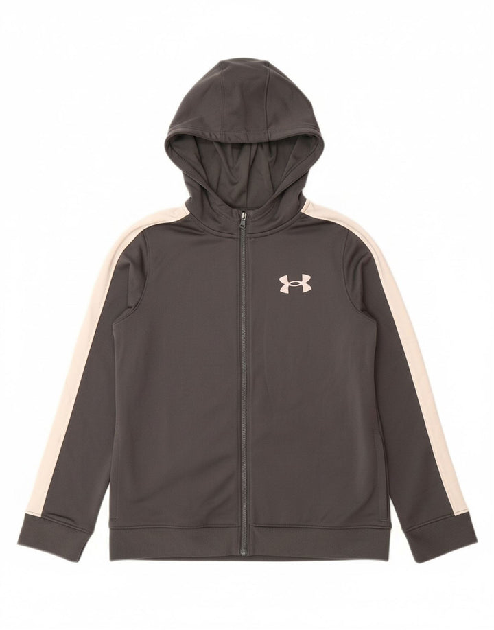 UNDER ARMOUR Chłopięcy sweter z kapturem i zamkiem, 9-10 lat, średnioszary, z blokami kolorów