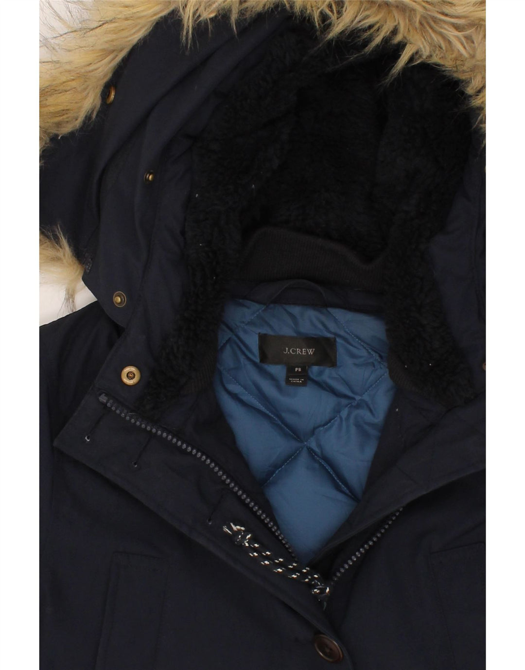 J. CREW Womens Hooded Windbreaker Jacket UK 10 Small Navy Blue Polyester Vintage J. Crew and Second-Hand J. Crew from Messina Hembry 