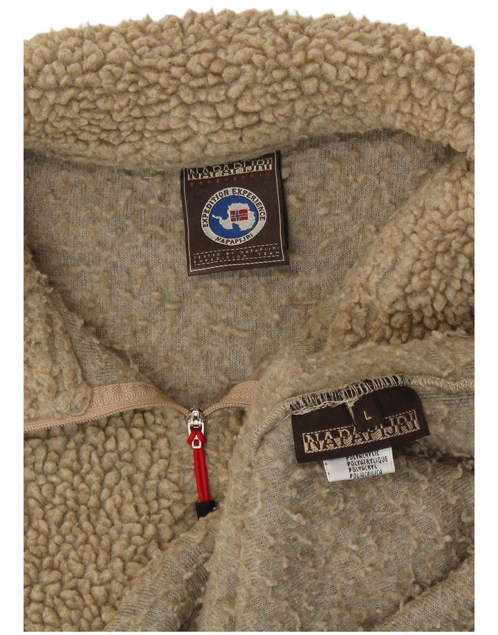 Damski sweter polarowy Napapijri z graficznym zamkiem błyskawicznym, duży, beżowy, poliakrylowy
