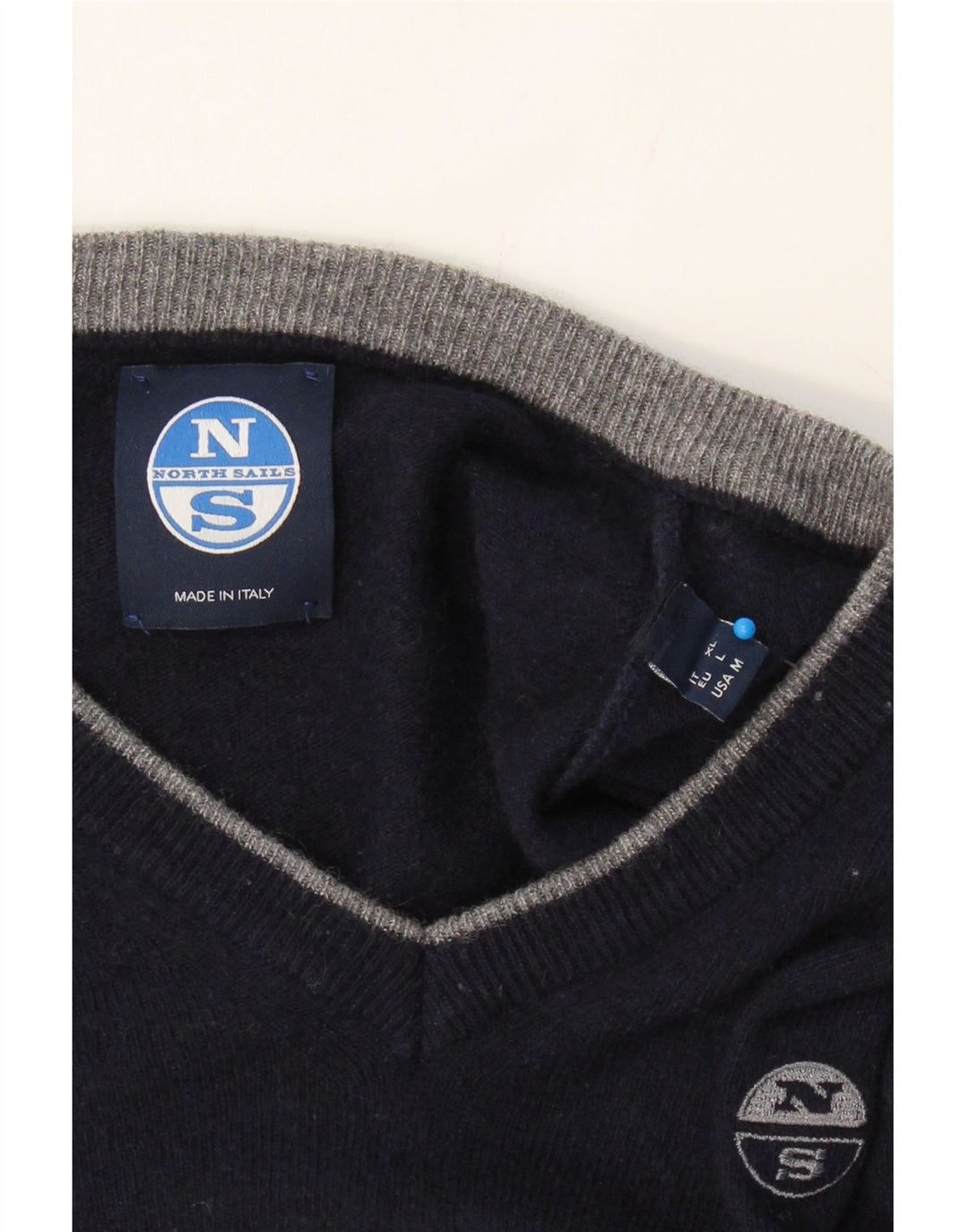 NORTH SAILS Womens V-Neck Jumper Sweater UK 14 Medium Navy Blue Polyamide Vintage North Sails and Second-Hand North Sails from Messina Hembry 