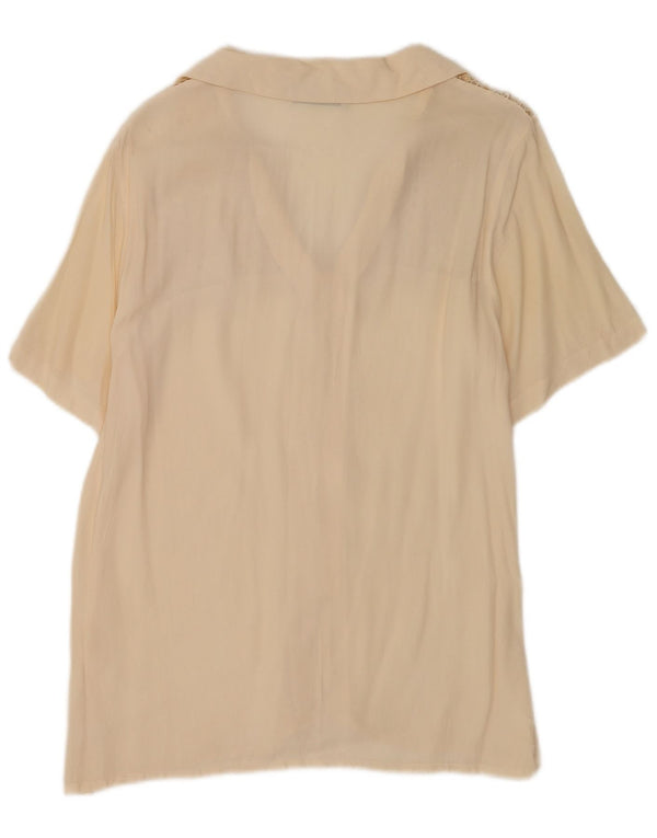 Bluzka damska z krótkim rękawem w stylu vintage, UK 20 2XL, beżowy jedwab